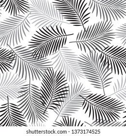 Seamless pattern with gray tropical leaves for textile, wallpapers, gift wrap, covers and scrapbook. Vector illustration.