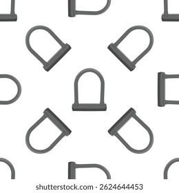 Seamless pattern of gray u locks on a white background, representing security for bicycles, motorcycles, and other vehicles