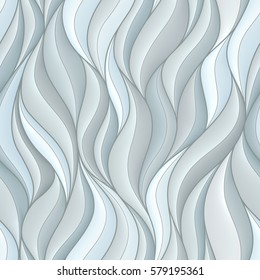 Seamless pattern with gray volumetric waves. Abstract background.