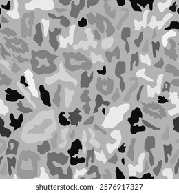 
seamless pattern in gray and white colors. A pattern of small objects of irregular shape and different sizes, creating a chaotic appearance.  the effect of an abstract and dynamic composition.