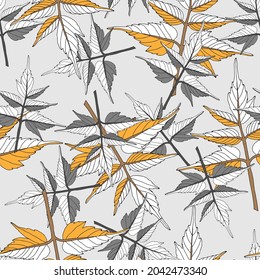 A Seamless pattern of a gray and yellow maple leaves isolated on a gray background