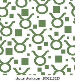 Seamless pattern of gray-green silhouettes of the zodiac sign Taurus and squares of different sizes on a white background vector illustration