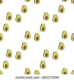 Patrón sin foco con gran aguacate sobre fondo blanco. Imagen vectorial. 