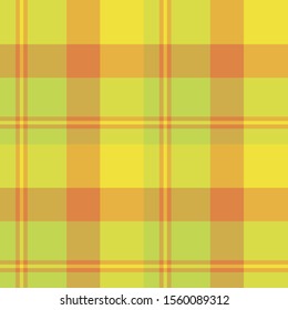 Seamless pattern in great bright green, orange and yellow  colors for plaid, fabric, textile, clothes, tablecloth and other things. Vector image. 