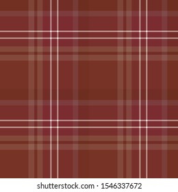 Seamless pattern in great cozy dark red, white and brown colors for plaid, fabric, textile, clothes, tablecloth and other things. Vector image. 
