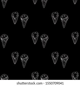 Seamless pattern with great creative ice cream on black background. Vector image. 
