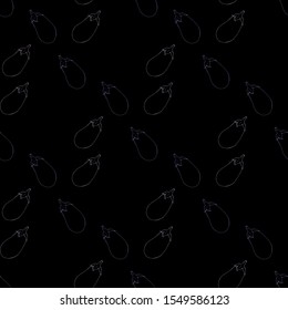 Seamless pattern with great eggplants  on black background. Vector image. 
