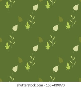 Seamless pattern with great green leaves on dark green background for fabric, textile, clothes, blanket and other things. Vector image. 