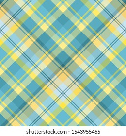 Seamless pattern in great water blue and yellow colors for plaid, fabric, textile, clothes, tablecloth and other things. Vector image. 