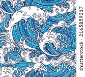 Seamless pattern of the great wave off Kanagawa. Japan sea waves ukiyo-e seamless pattern vector.