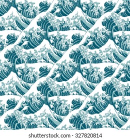 Seamless pattern of the great wave off Kanagawa