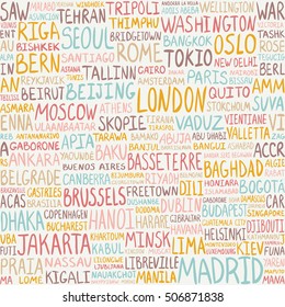 Seamless pattern -  greatest cities in the world. Capitals background