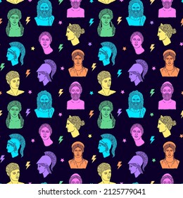 Seamless pattern with greek sculptures.Modern pop art.