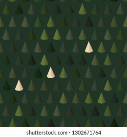 Seamless pattern with green 3D christmas trees. Geometric background. Minimal style.