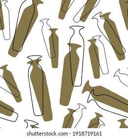 Seamless pattern with green abstract vases and doodle vases