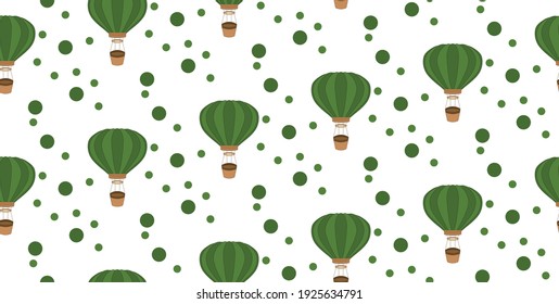 seamless pattern of green aerostat silhouettes. Balloon flat, line art