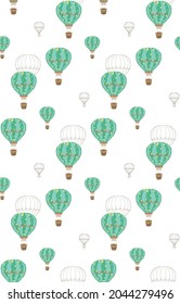 seamless pattern with green aerostats. Creative kids texture for fabric, wrapping, textile, wallpaper, apparel. Vector illustration