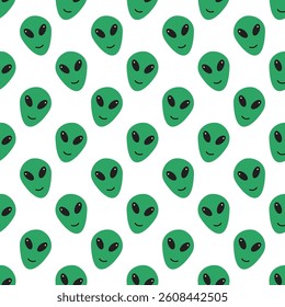 seamless pattern with green aliens on a white background