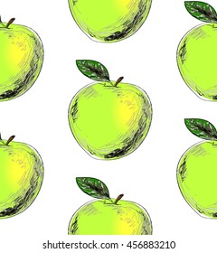 Seamless pattern with green apple. 