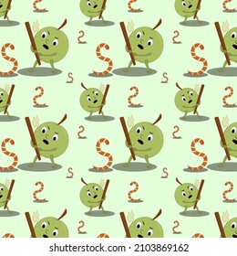 seamless pattern of green apple competing with dares