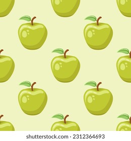 Seamless pattern with green apple on green background. Vector illustration