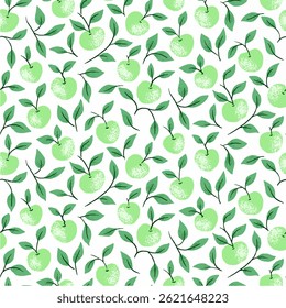 Seamless pattern with green apples. Fashion print. Vector illustration.