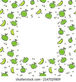 Seamless pattern with green apples. fruit pattern with place for text. Green apple on white background. food seamless pattern. vector illustration	