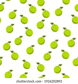 Nahtloses Muster, grüne Äpfel mit Blättern. Weißer Hintergrund. Cartoon-Stil. Vektorgrafik