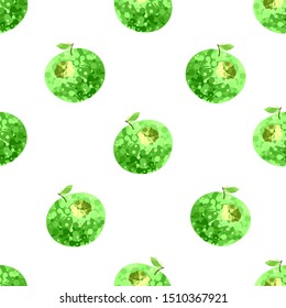 
Seamless pattern: green apples in low poly style on a white background. Illustration. Vector.