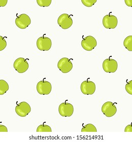 Seamless pattern. Green apples on light background. Cute polka dot texture