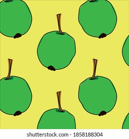 seamless pattern with green apples on a yellow background