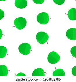 Seamless pattern with green apples on white background. Vector illustration