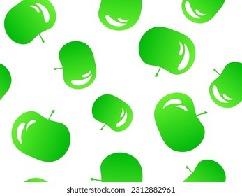 Patrón sin foco con manzanas verdes sobre un fondo blanco. Manzanas con un reflejo de luz para crear un efecto 3d. Diseño de impresión en papel y tela, carteles y carteles.Ilustración vectorial