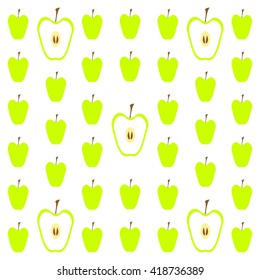 Seamless pattern with green apples on white background