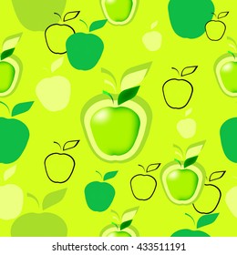Seamless pattern of green apples silhouettes