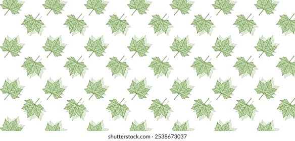 Seamless pattern with green autumn maple leaves