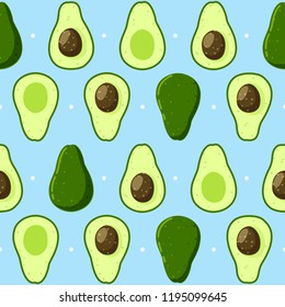 Seamless pattern with green avocado