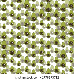 Seamless pattern with green avocado. Food background. Autumn and summer illustration with colorful cute fruits. Eco concept. Vector print for invitation, poster, card, fabric, textile.
