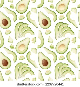 Seamless pattern with green avocado slices. Traditional Mexican food. Delicious yummy product. Texture for fabric, wallpaper, restaurant paper and menu