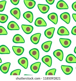 Seamless pattern with green avocados on white background