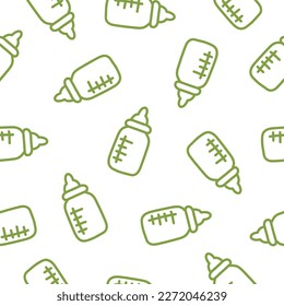 Seamless pattern with green green baby bottles