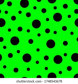 Seamless pattern. Green background with black circles . Vector illustration.
