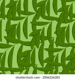 Seamless pattern with a green background and leaves. Leaves on a green background, a natural ornament.