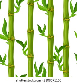 Seamless pattern with green bamboo stems and leaves. Decorative exotic plants of tropic jungle.