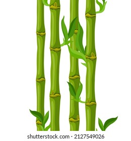 Seamless pattern with green bamboo stems and leaves. Decorative exotic plants of tropic jungle.