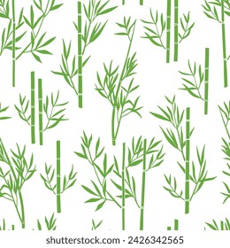 Seamless pattern of green bamboo stems with leaves