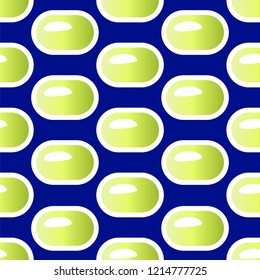 Seamless pattern with green beans, candys on blue background. Vector illustration.