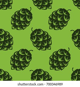 Seamless Pattern With Green Beer Hops, Colorful Vector Illustration