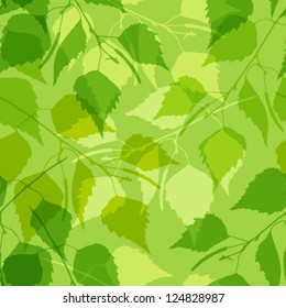 Seamless pattern with green birch leaves.