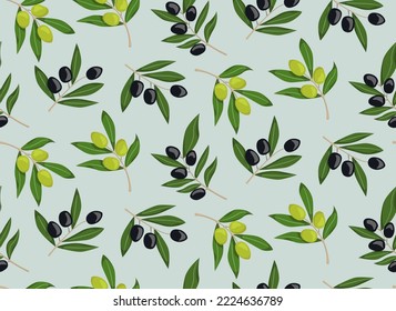 Seamless pattern with green and black olives. Beautiful nature texture.